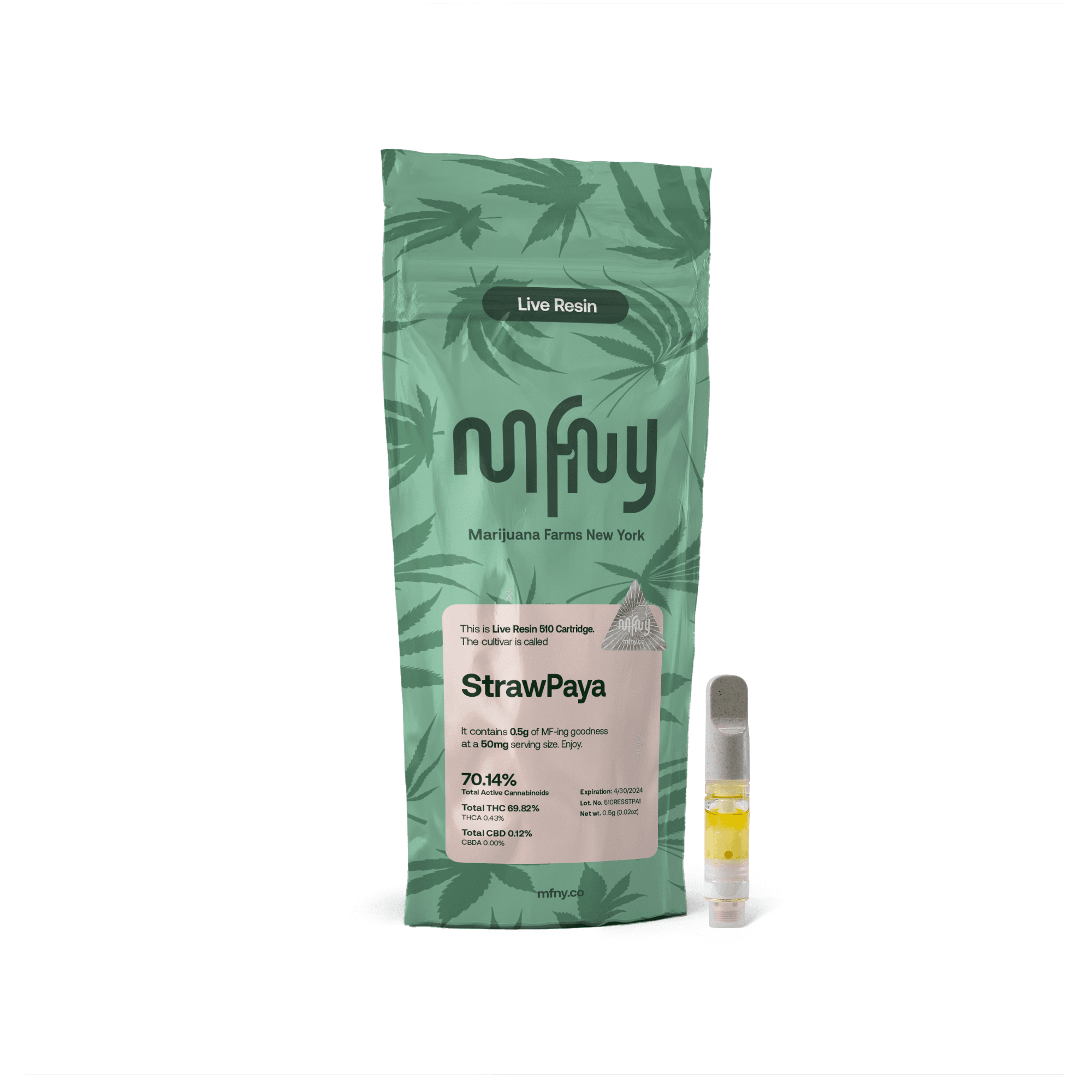 StrawPaya Live Resin 510 Vape Cartridge .5g - MFNY