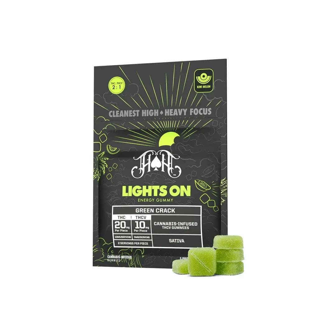 Green Crack Sativa - Lights On THCV Energy Gummies THC: 100mg THCV: 50mg - Heavy Hitters