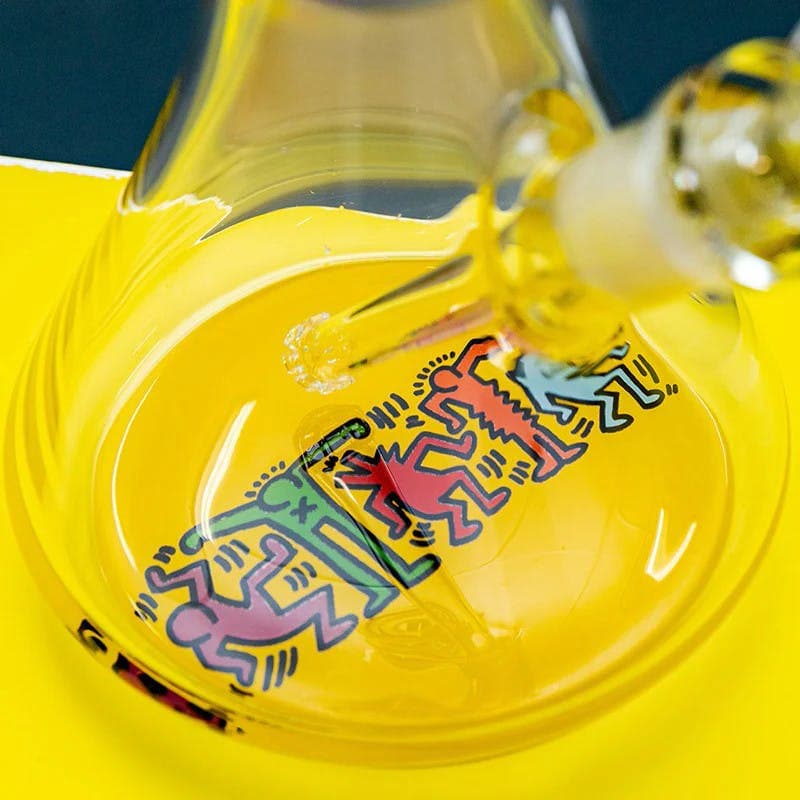 Keith Haring - 12" water pipe w/ bowl (Yellow) - Keith Harring Foundation