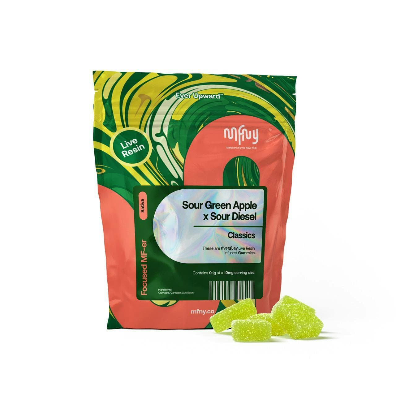 product image for Sour Green Apple x Sour Diesel Live Resin Gummies 10 Pack 100mg