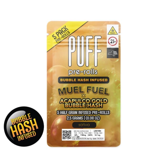 Mule Fuel x Acapulco Gold • 5 pack Bubble Hash infused Pre rolls • 2.5G - PUFF | Treehouse Cannabis