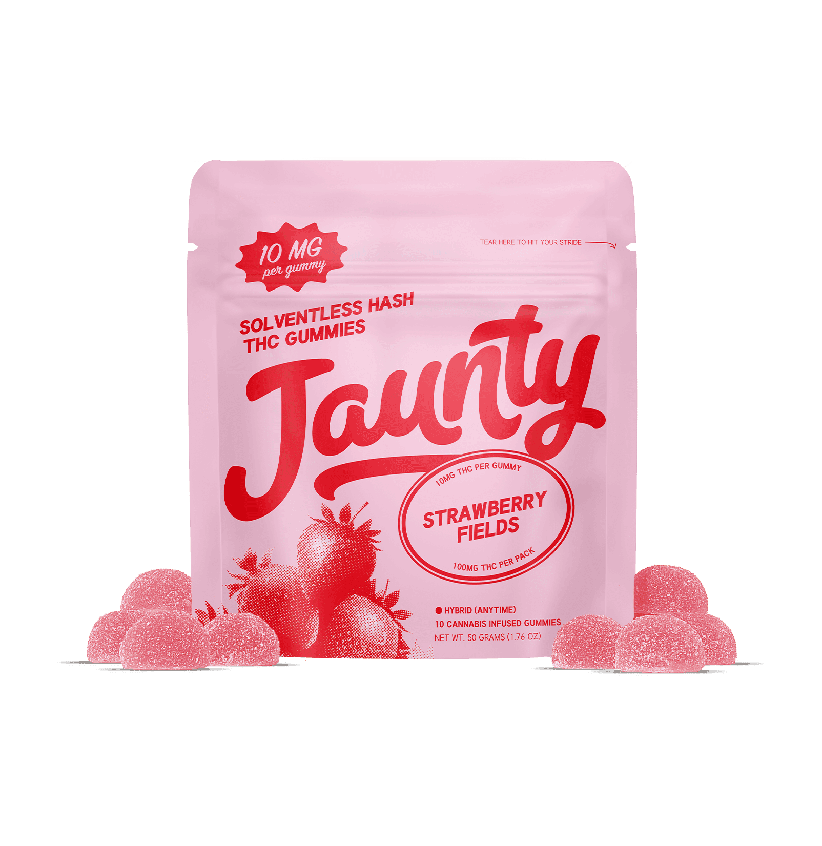 Strawberry Fields Hash-Infused Gummies 100mg 10pk - Jaunty