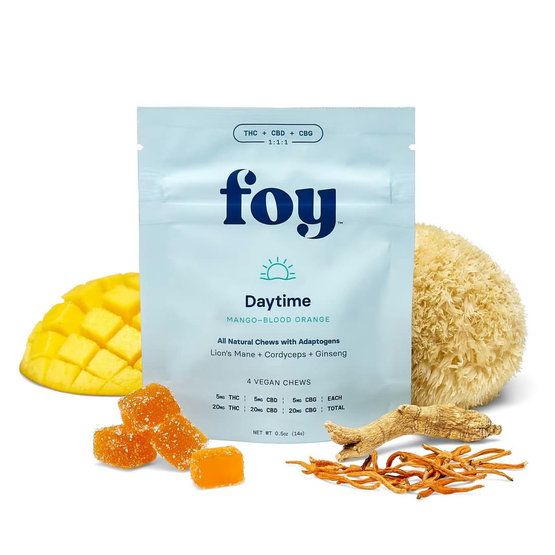 Daytime Chews w/ Organic Adaptogens Mango Blood Orange 1:1:1 • THC/CBG/CBD • 4 Pack • 60mg - Foy | Treehouse Cannabis