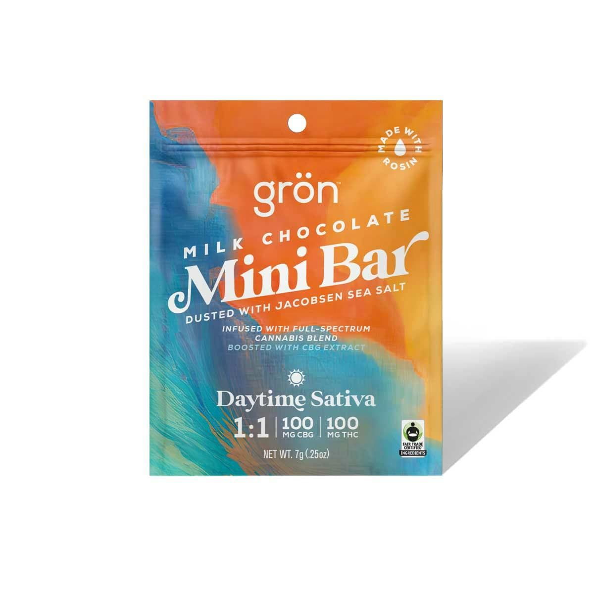 1:1 Milk Chocolate Mini Bar - CBG/THC - Daytime Sativa - Grön