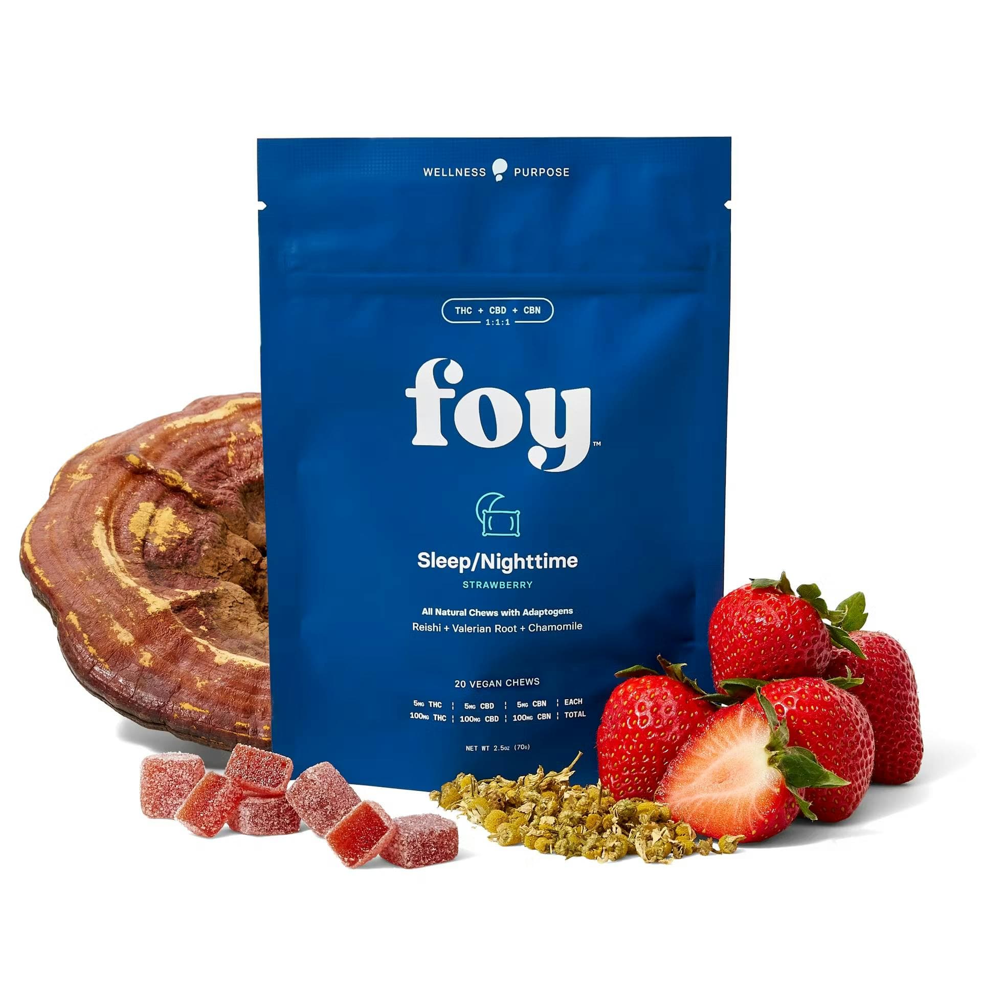 product image for Nighttime Strawberry Chews 1:1:1 THC/CBN/CBD 20 Pack 100mg