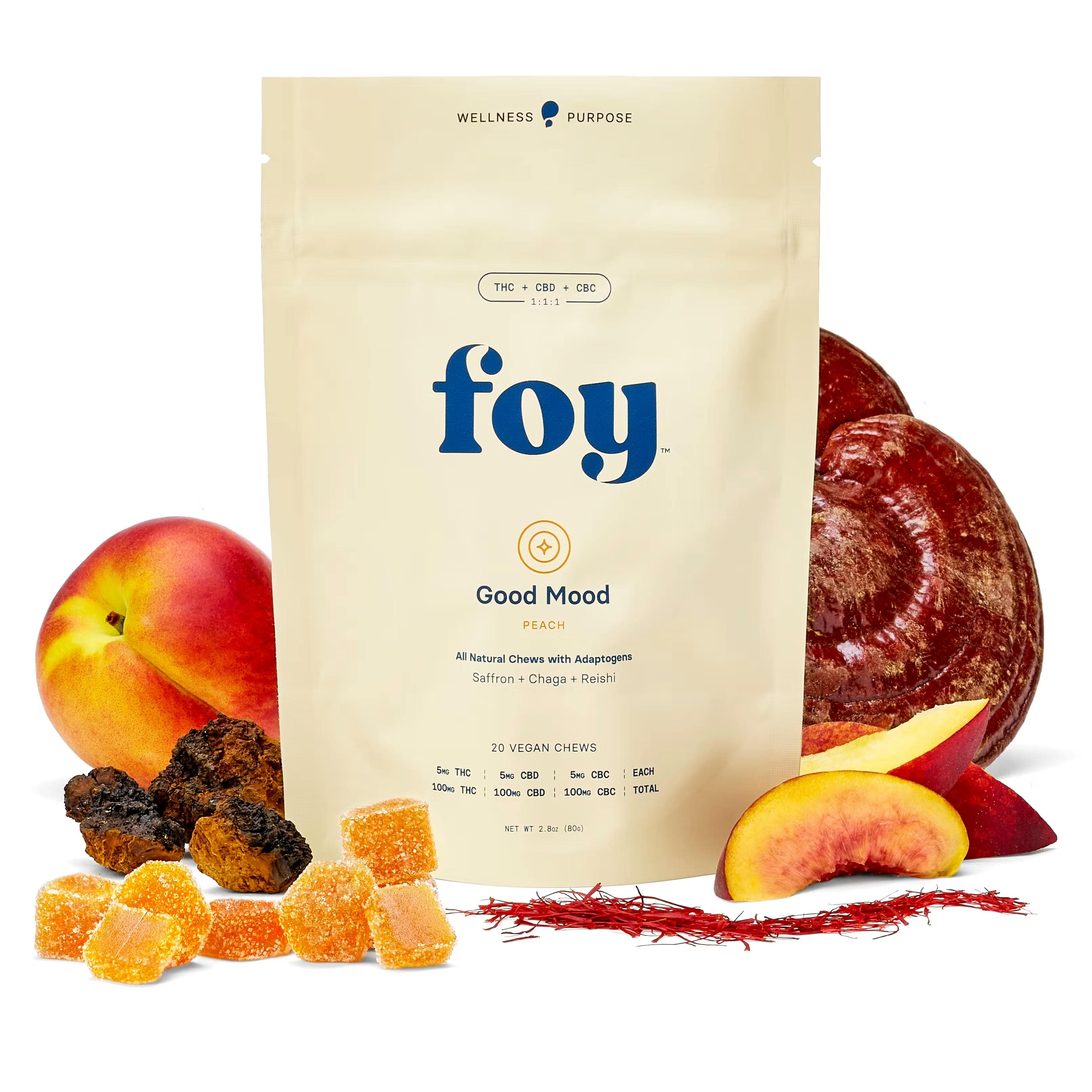 product image for Good Mood Peach Gummies Organic Adaptogens 1:1:1 THC:CBD:CBC 100mg 20pk