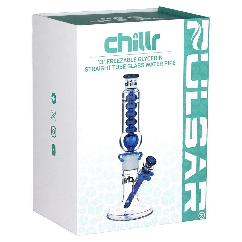 Pulsar Chillr Glycerin Straight Tube Glass Water Pipe - 13" / 14mm F / Blue -  | Treehouse Cannabis
