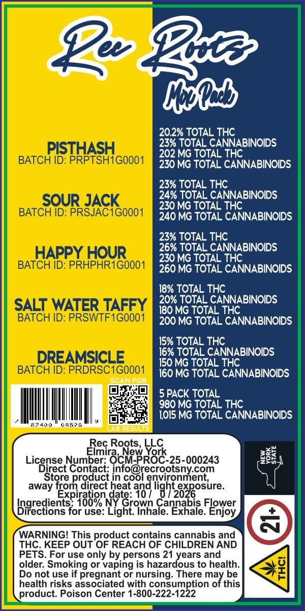 Day & Night Pack 5 Pack Pre-Rolls 5g - Rec Roots