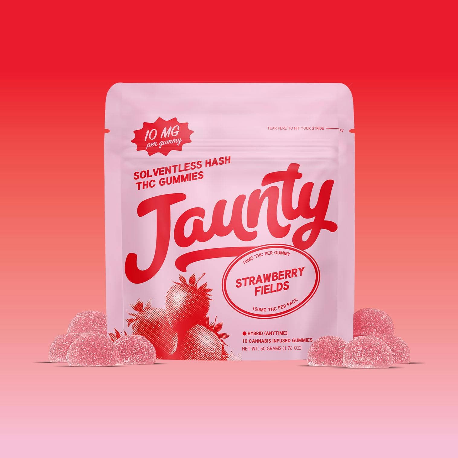 Strawberry Fields Hash-Infused Gummies 100mg 10pk - Jaunty