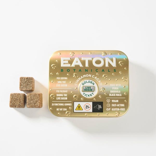 Golden Ticket Cinnamon Cacao Live Rosin Gummies  • 20 pack • 100mg - Eaton Botanicals | Treehouse Cannabis