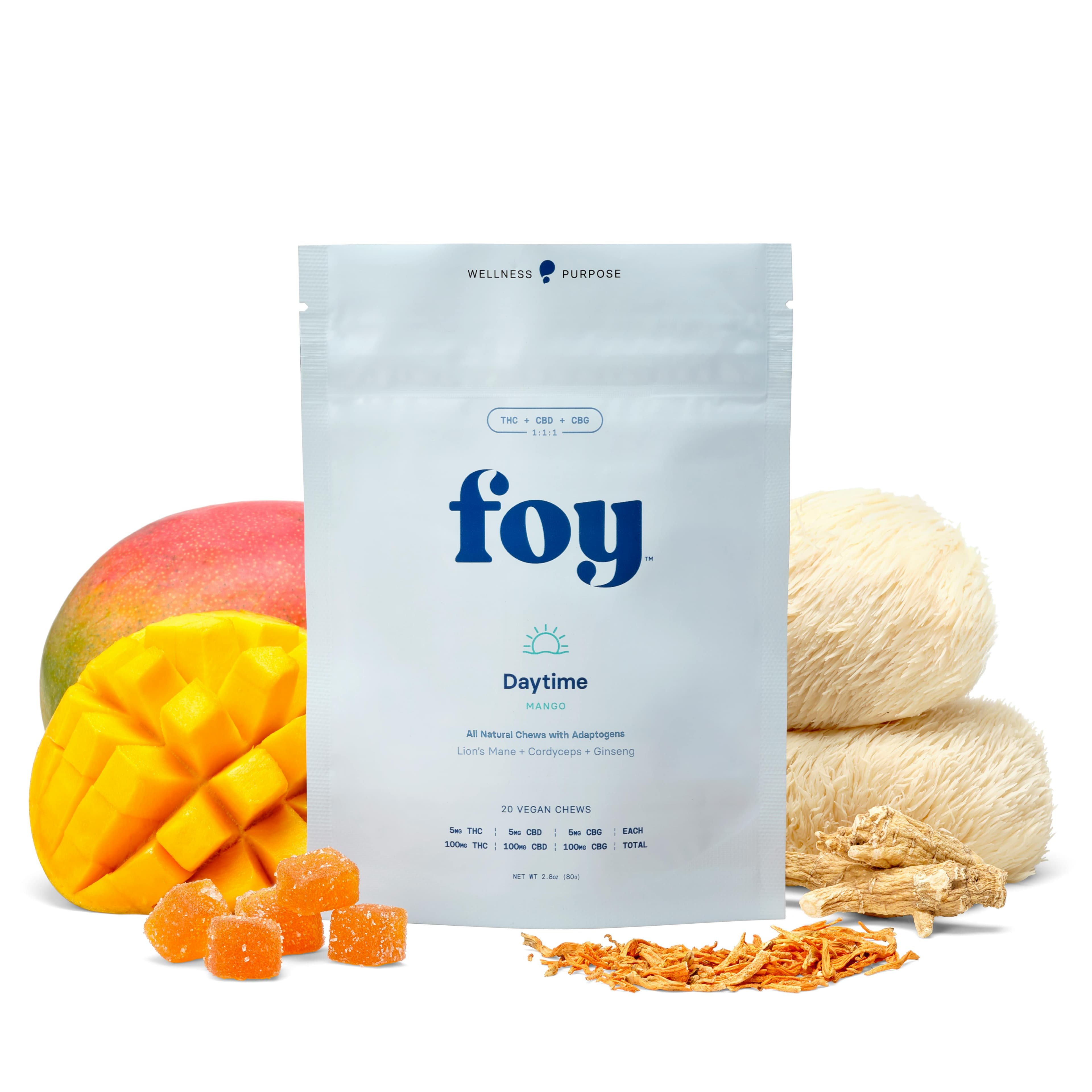 Daytime Chews with Organic Adaptogens 1:1:1 THC/CBD/CBG - 100mg, 20 pck - FOY "Fountain Of Youth"