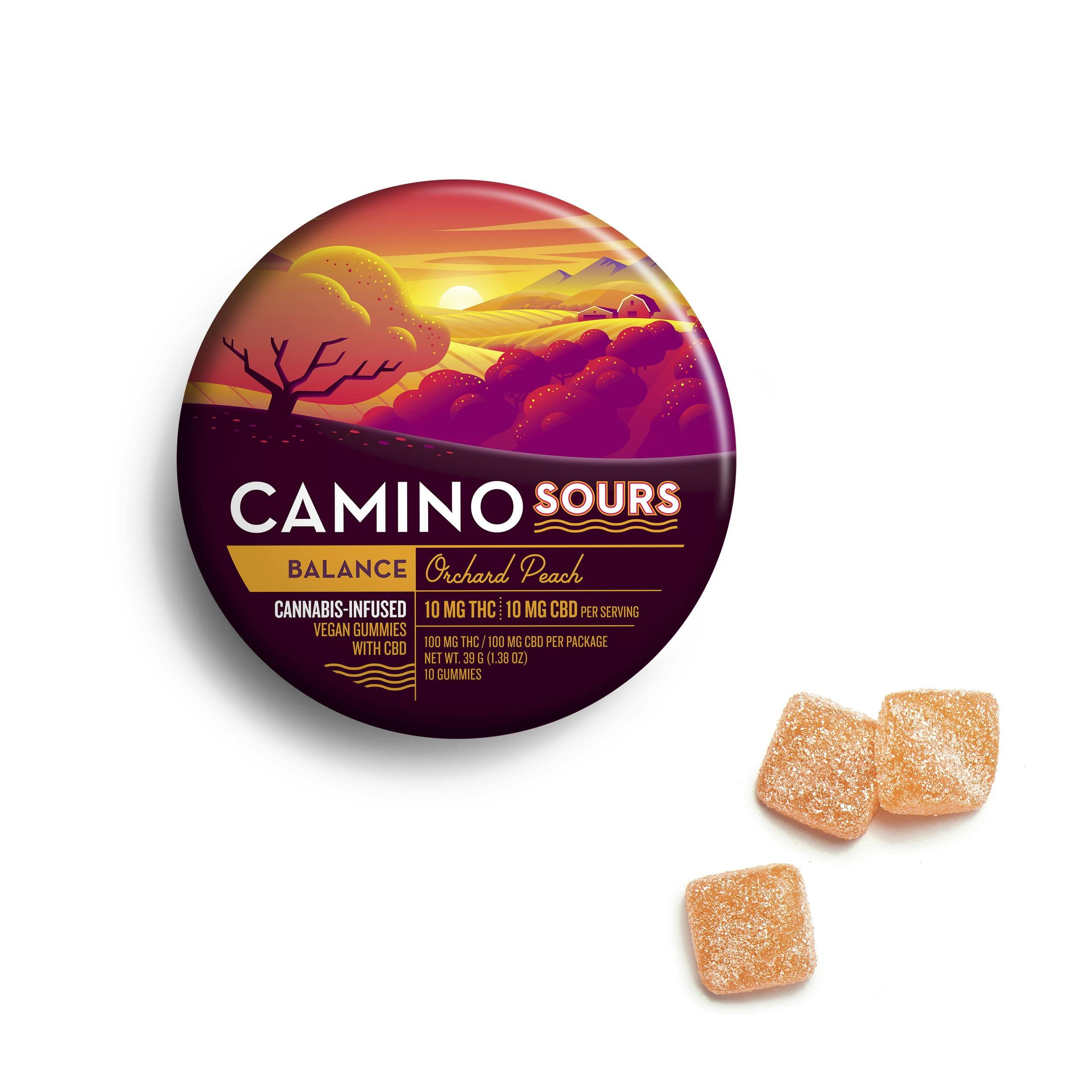 product image for Camino Sours 'Balance' Orchard Peach Gummies [10pk] (100mg CBD : 100mg THC)