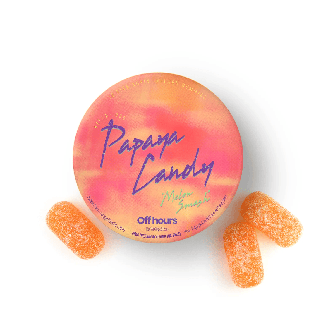 Papaya Candy Melon Smash Batch# 025 • Live Rosin Gummies • 100mg - Off Hours | Treehouse Cannabis