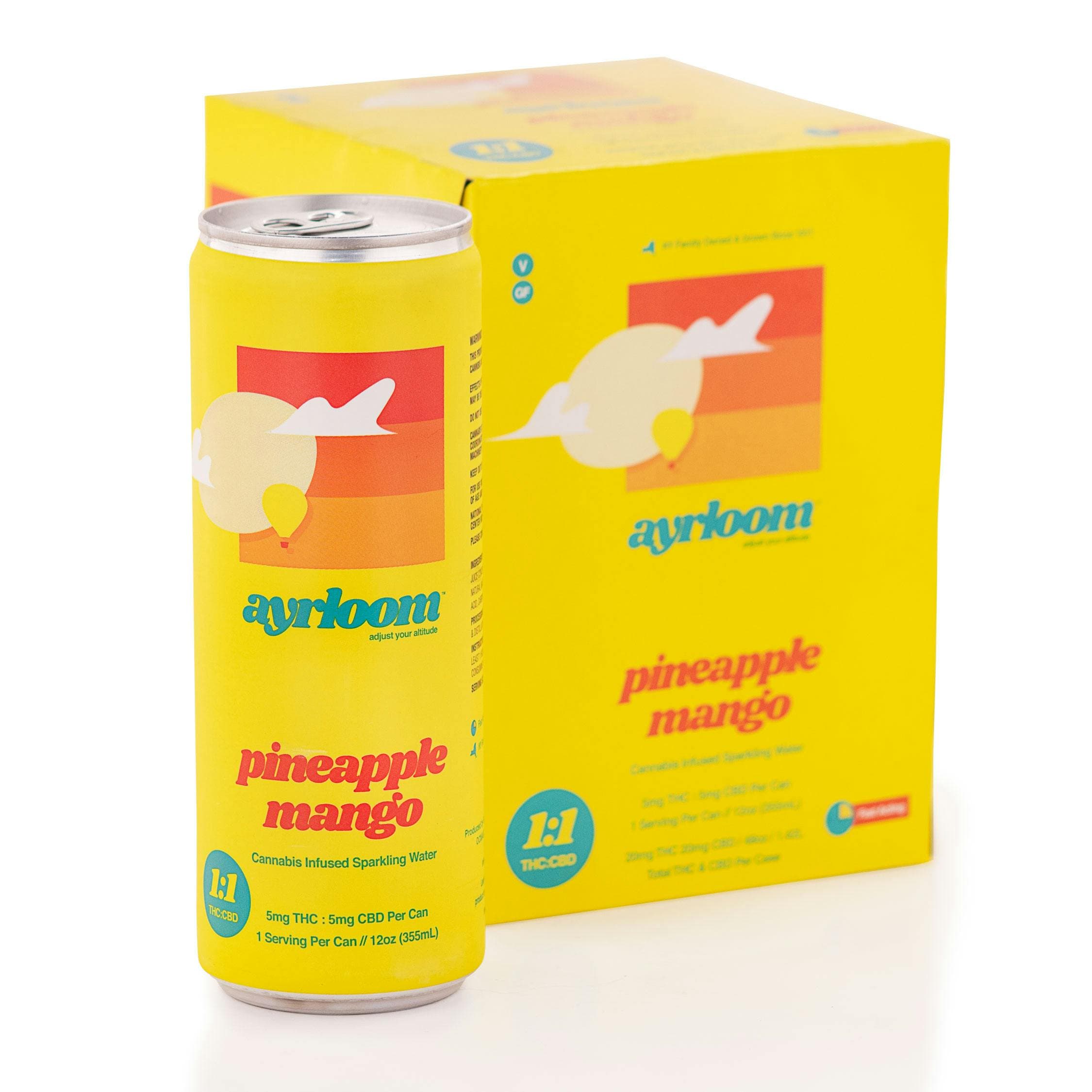 Pineapple Mango 1:1 4 Pack Infused Sparkling Water 20mg THC:20mg CBD - ayrloom