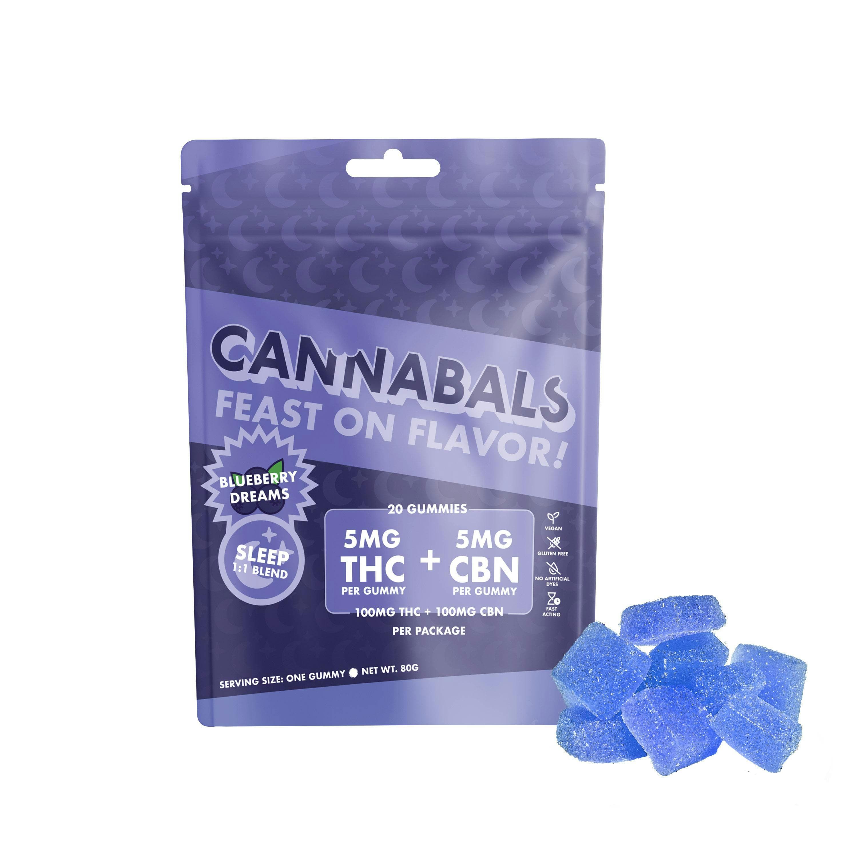 product image for Blueberry Dream Sleep Blend 1:1 100mg THC / 100mg CBN 20 pack