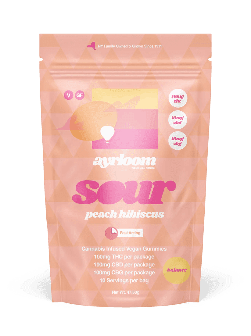Ayrloom Sour Peach Hibiscus 1:1:1 • 10MG THC : 10MG CBD : 10MG CBG 10 Pack - ayrloom | Treehouse Cannabis