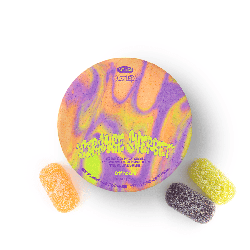 Strange Sherbert Guzzlerz #026 Live Rosin Gummies • 100mg - Off Hours | Treehouse Cannabis
