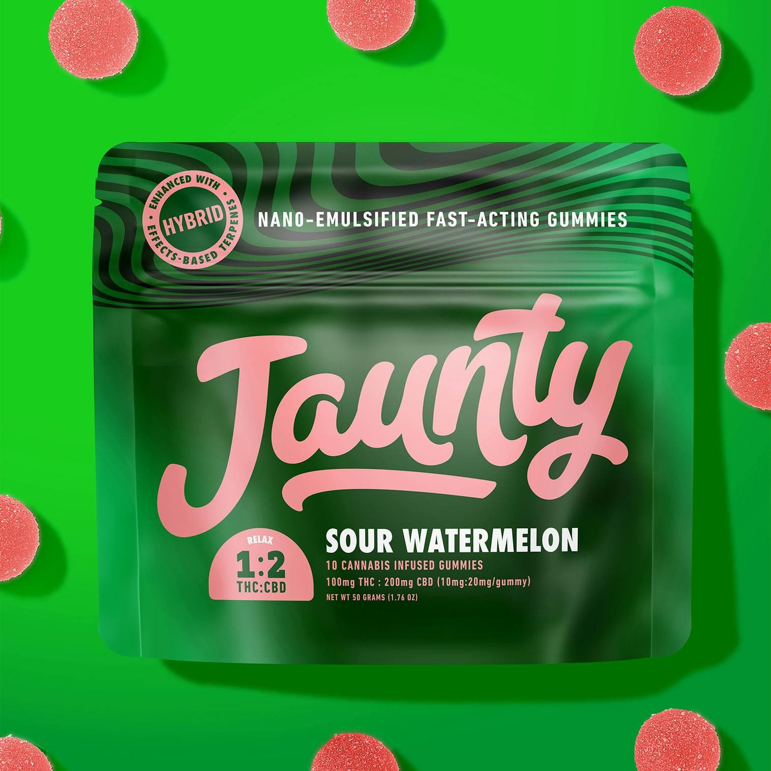 product image for Sour Watermelon 1:2 THC/CBD Gummies 2 Pack 20mg
