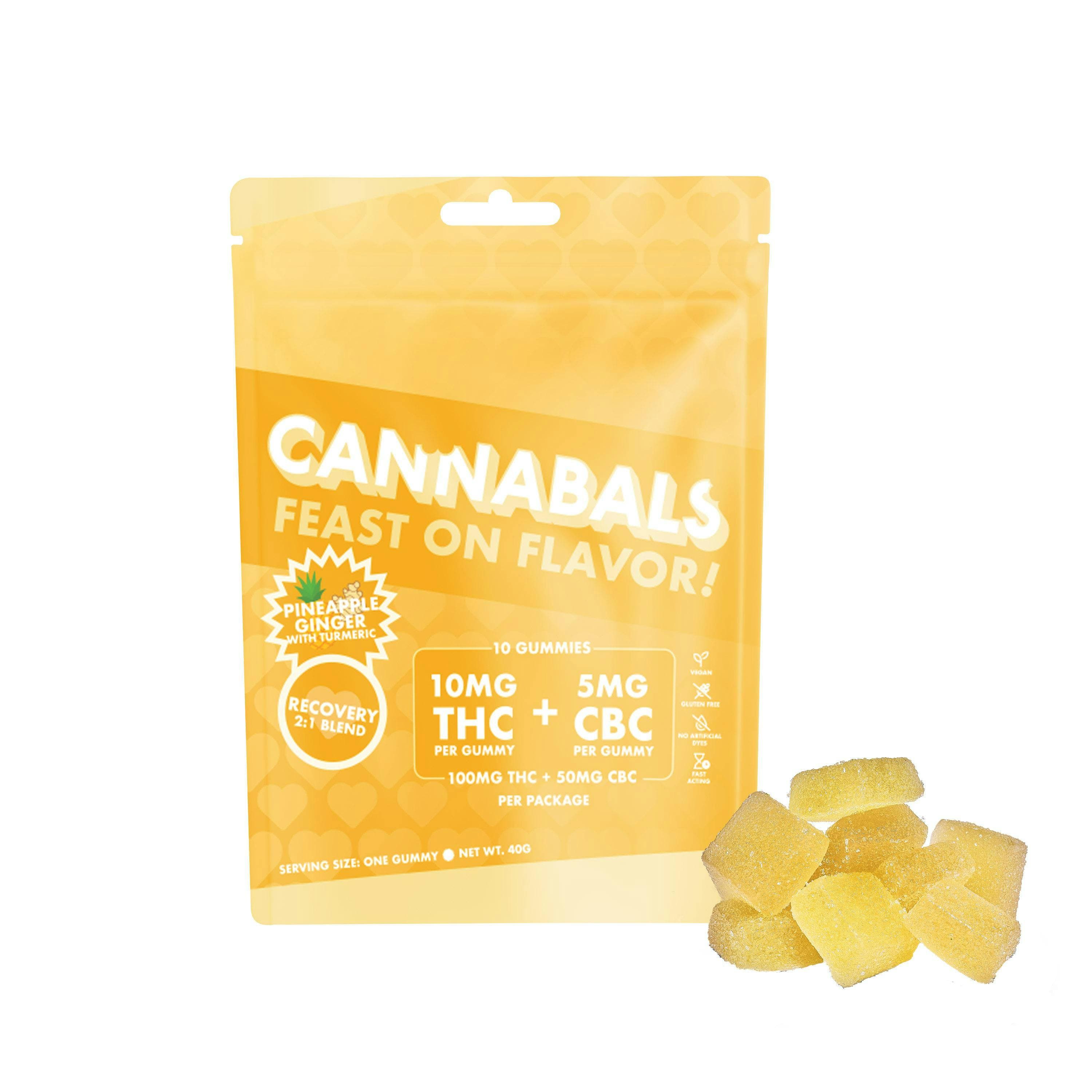 product image for Pineapple Ginger Recovery Blend 2:1 100mg THC / 50mg CBC 10 pack