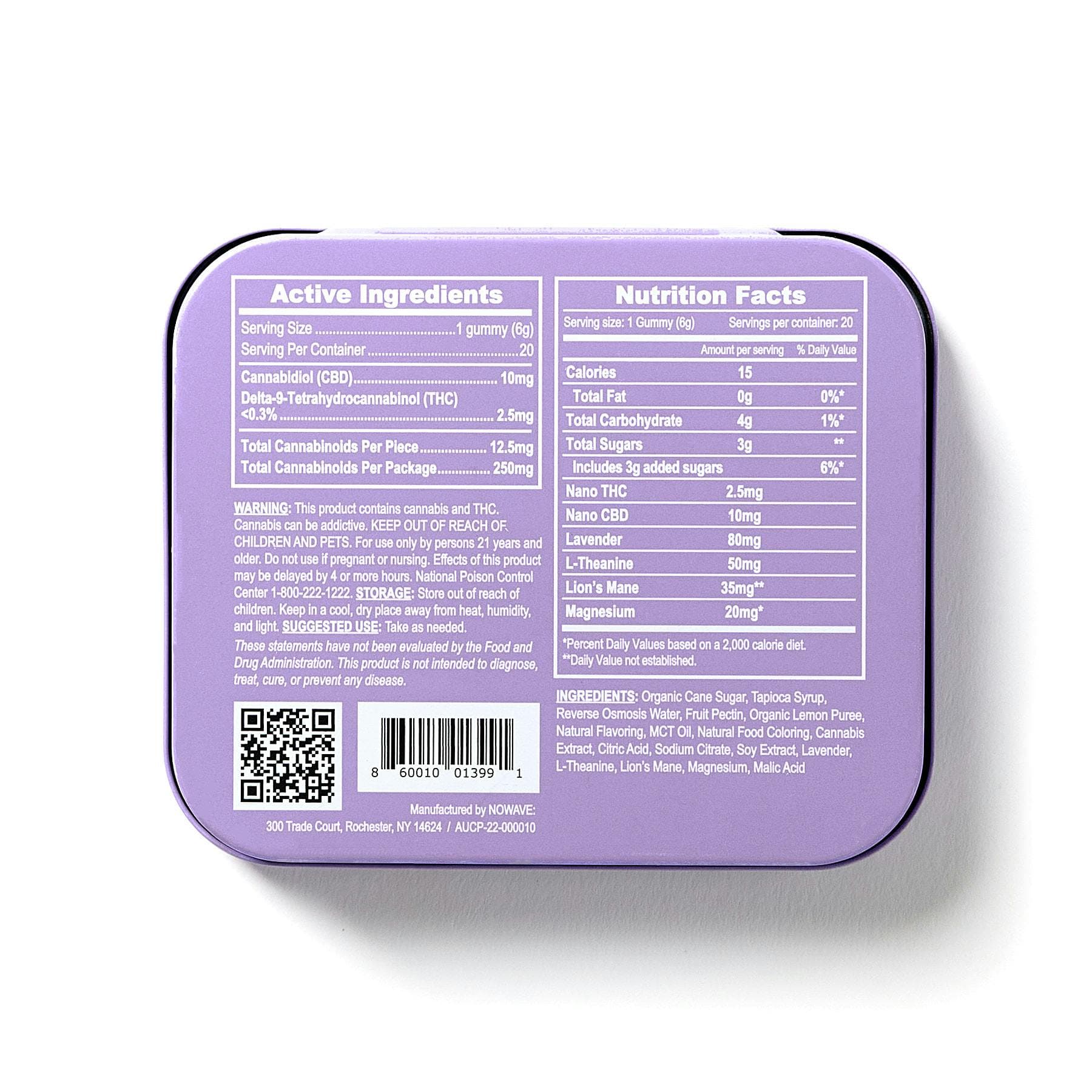 Serenity Now Lemon Lavender 20 Pack Gummies THC: 50mg, CBD: 200mg - Eaton Botanicals