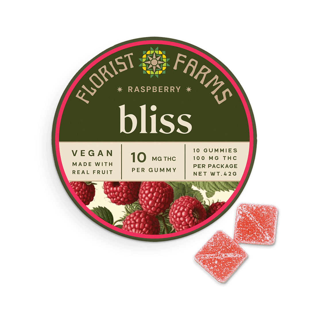 Raspberry "Bliss" • 10 pack Gummies • 100mg - Florist Farms | Treehouse Cannabis
