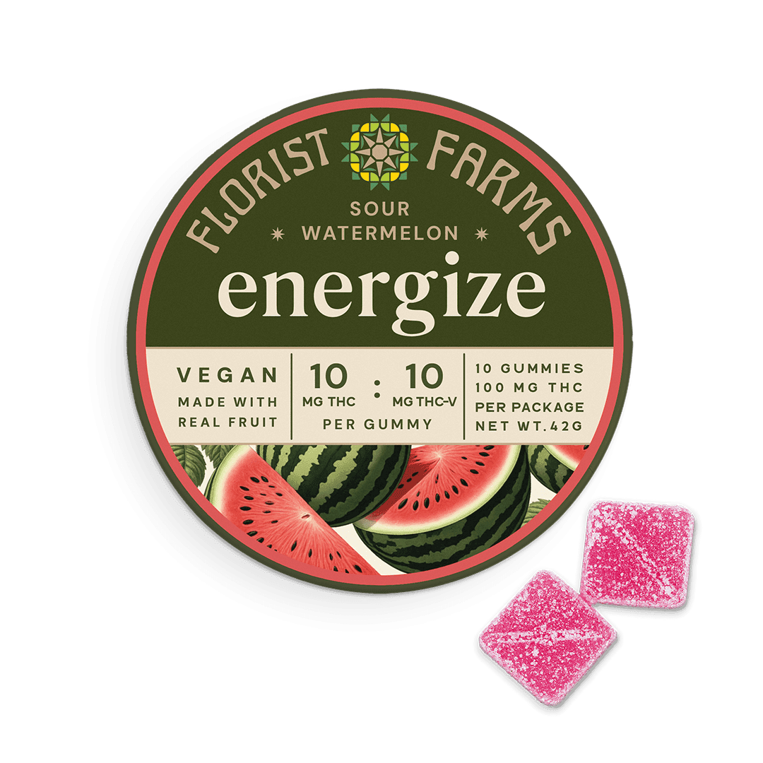 Sour Watermelon "Energize" 100mg THC • 100mg Thc-v • 10 pack Gummies • 100mg - Florist Farms | Treehouse Cannabis