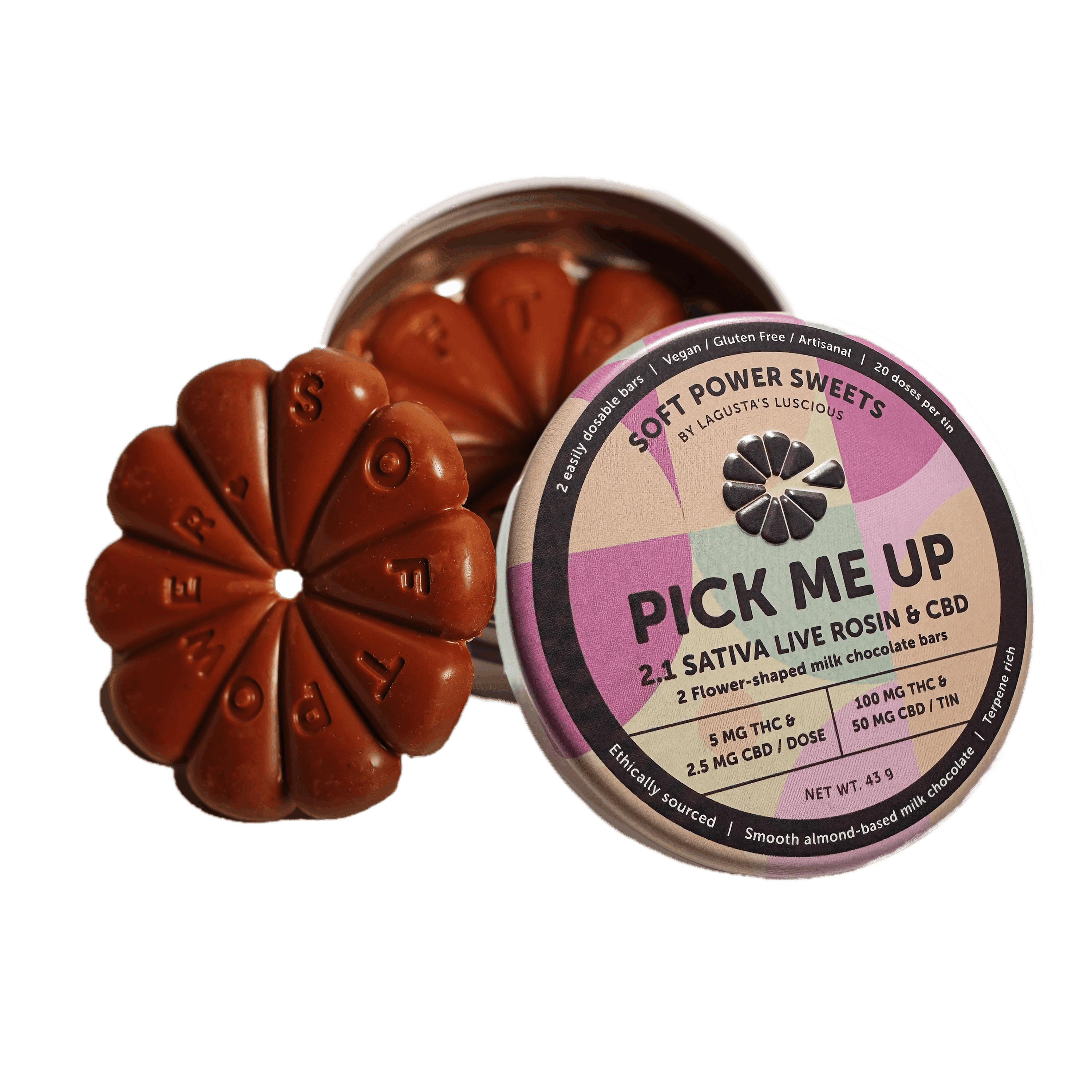 product image for Pick Me Up Sativa Live Rosin chocolate bars 100mg 2:1 CBD