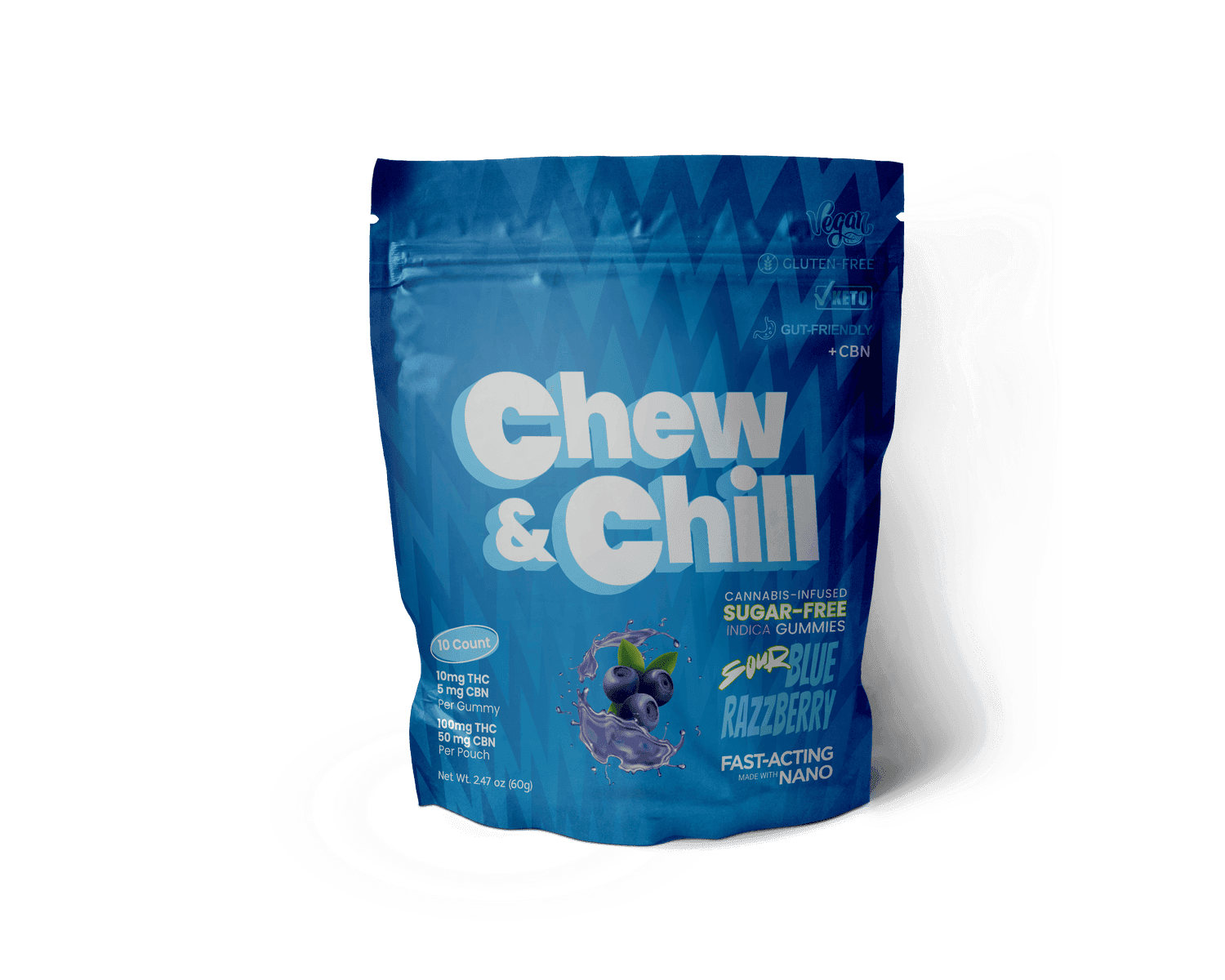 product image for Sour Blue Razzberry THC/CBN/CBD/CBG/ Gummies 10 Pack 100mg