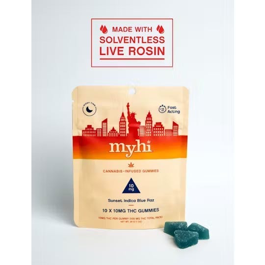 Sunset Blue Raz Live Rosin Gummies • 10 Pack - MyHi | Treehouse Cannabis - Weed delivery for New York