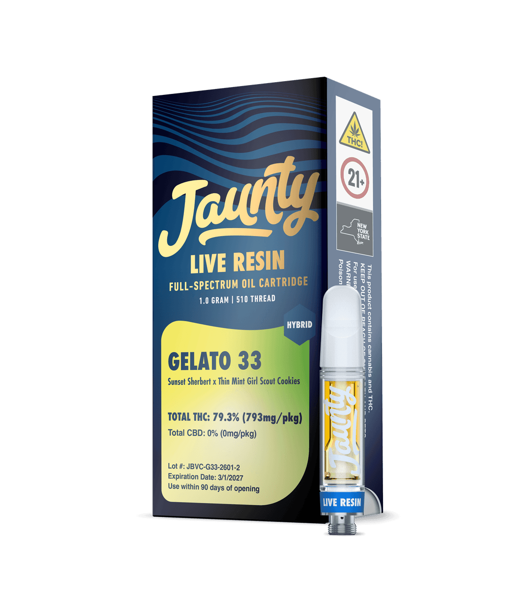 Gelato 33 • Live Resin • Cartridge • 1g - Jaunty | Treehouse Cannabis