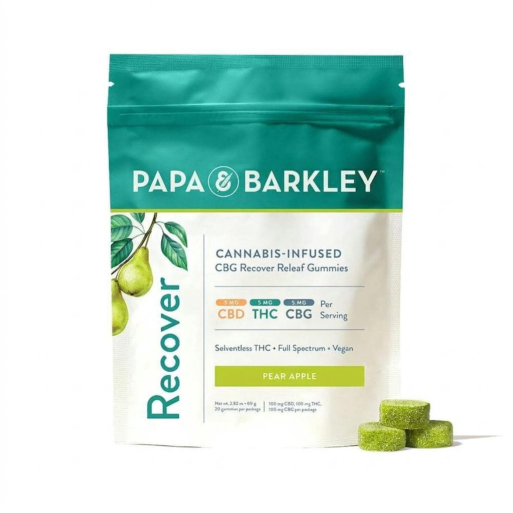 1:1:1 CBG:THC:CBD Recover Releaf Gummy - Pear Apple • 100mg - Papa & Barkley | Treehouse Cannabis