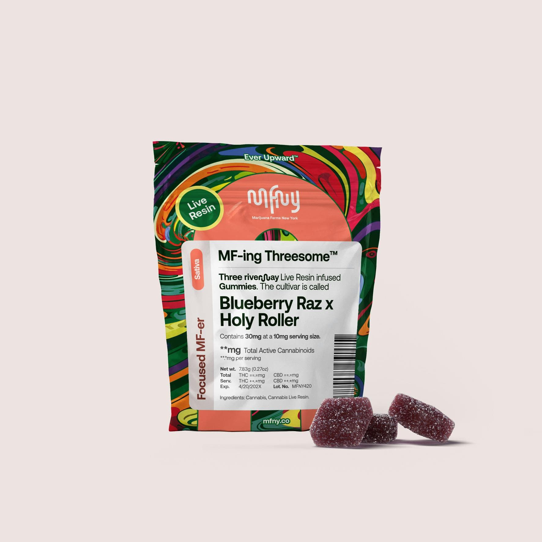 product image for Blueberry Raz x Holy Roller Live Resin Gummies MF-ing Threesome 3 pk