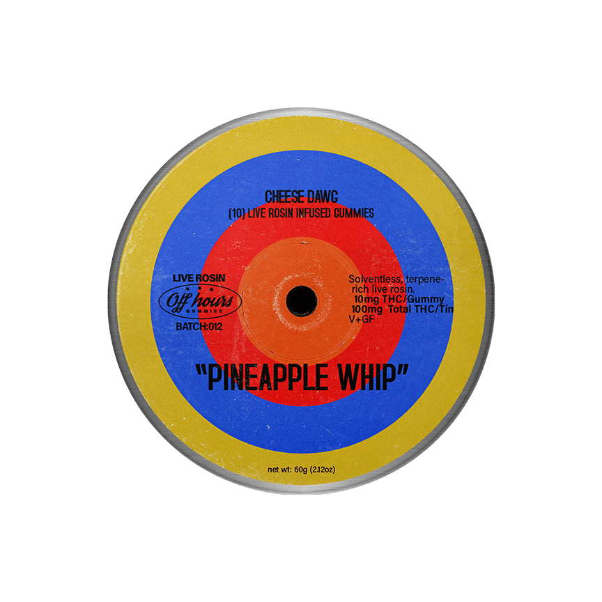 #012 Cheese Dawg "PINEAPPLE WHIP" Live Rosin Gummies THC: 100mg - Off Hours