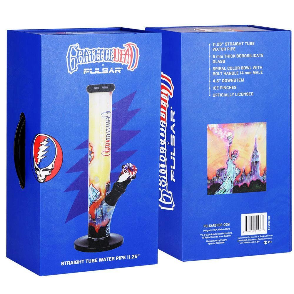 The Grateful Dead x Pulsar Inside Print Straight Tube Glass Water Pipe • 11.25" • 14mm F -  | Treehouse Cannabis