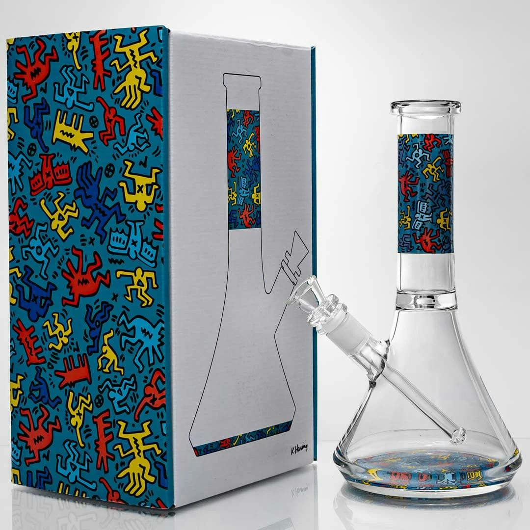 Keith Haring - 12" water pipe w/ bowl (Blue) - Keith Harring Foundation | Treehouse Cannabis