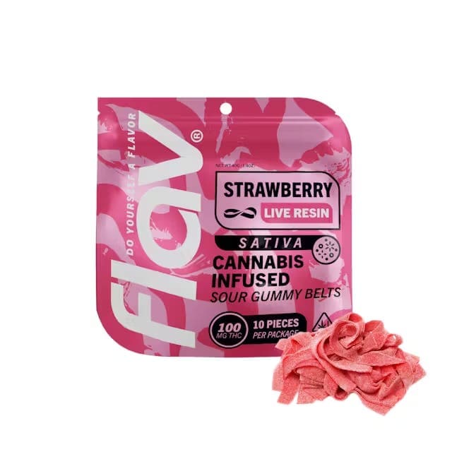 Strawberry Sour Belts Flav 10 pack 100mg - 