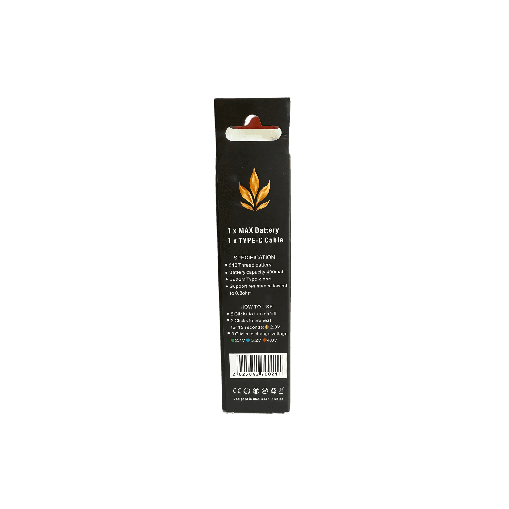 Black Slim Pen 510 Vape Battery - Treehouse