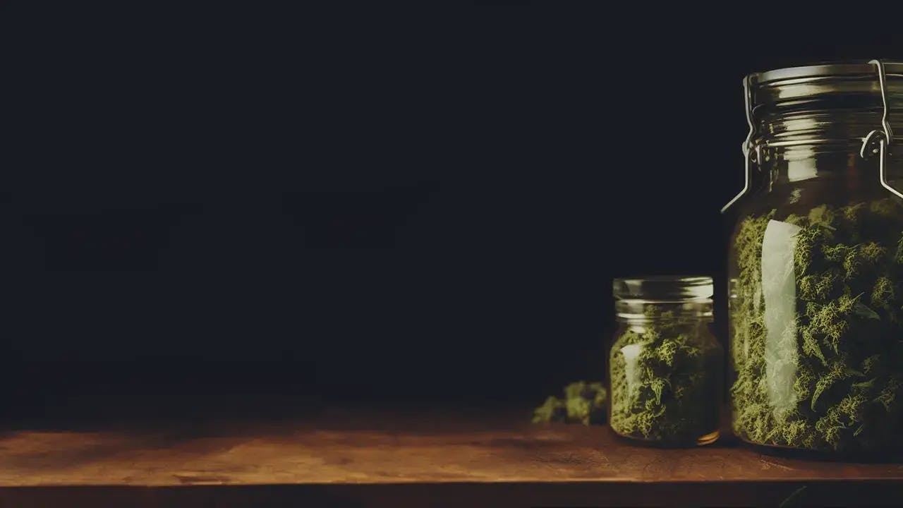Treehouse cannabis Background Image - Weed Jar on Table